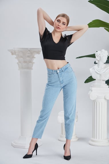 SİVAİST Mavi LAZER KESİM BUZ MAVİSİ Yüksek Bel Skinny Jeans