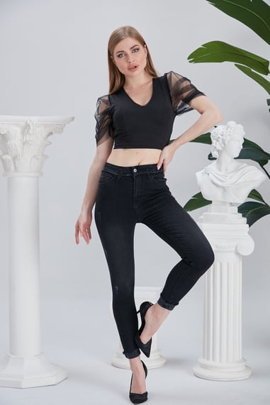 SİVAİST SİYAH Yüksek Bel Mom Jeans